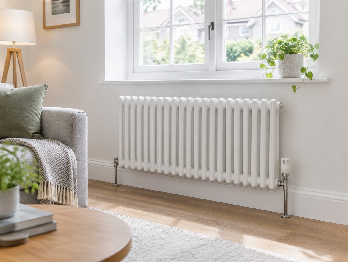 White radiator in a bright living room