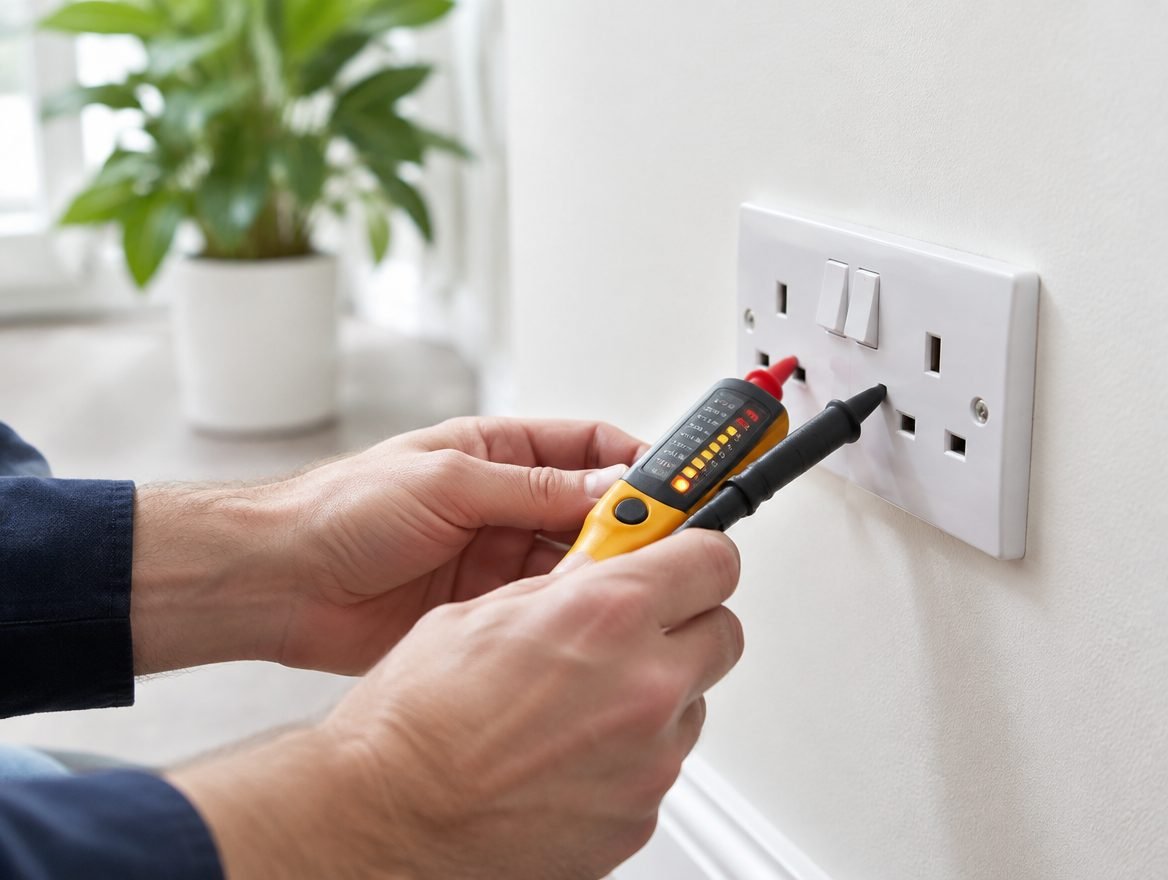 Electrician testing a wall socket