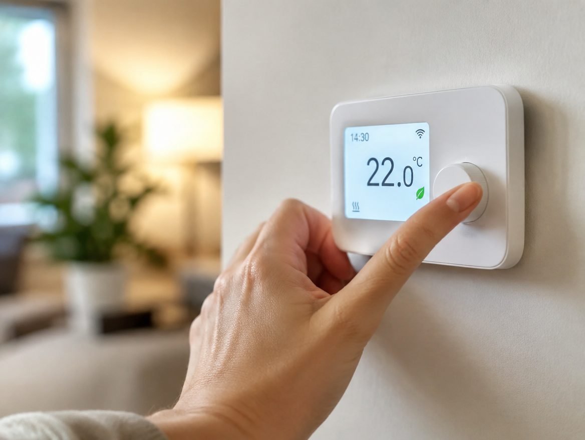 Hand adjusting a smart thermostat
